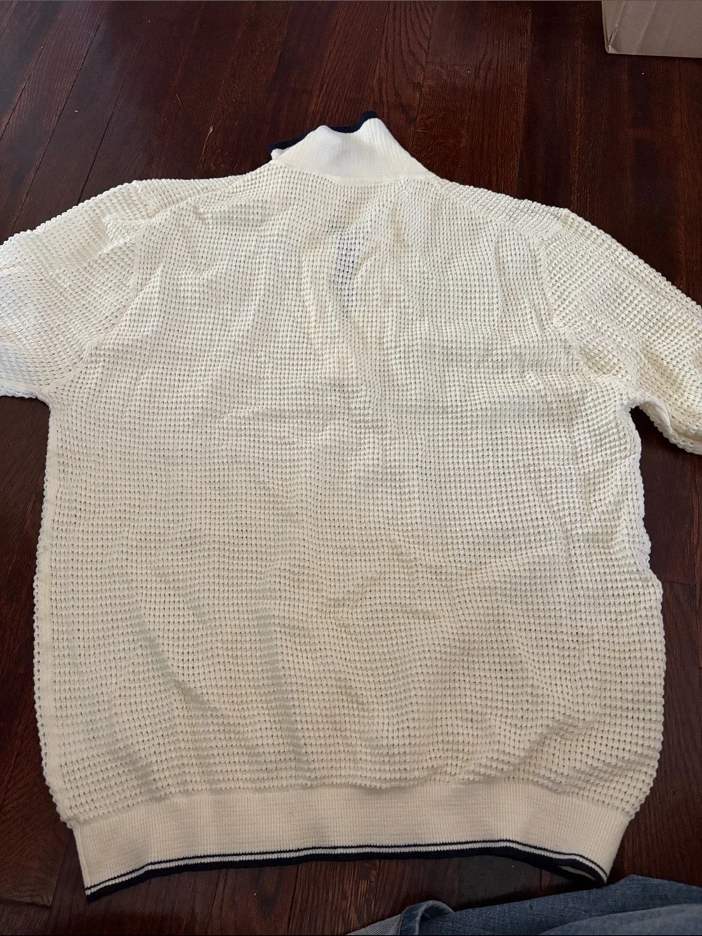 Casatlantic Cream Open-Knit Polo with Contrast Trim